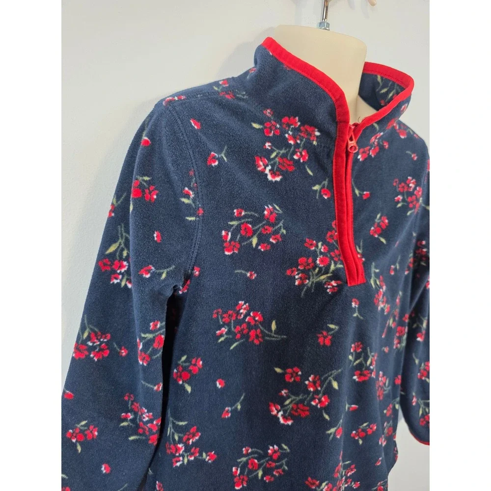 OshKosh B'gosh Toddler Girls 5t Fleece Pullover Navy Floral Print Red Trim /B29